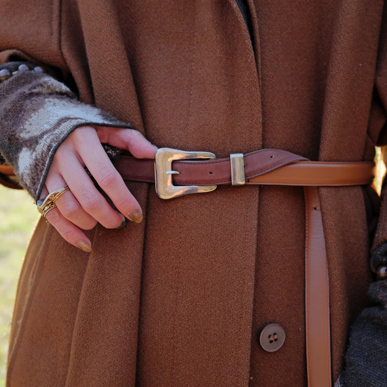 ITTI (イッチ) / Metal by The Letters SLIM WESTERN BELT STNB Brown