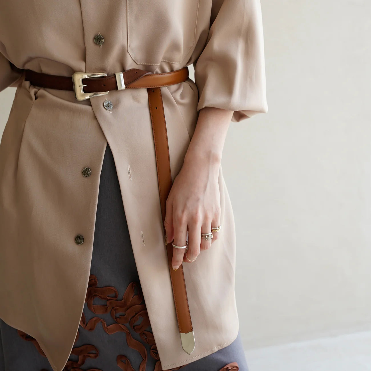 ITTI (イッチ) / Metal by The Letters SLIM WESTERN BELT STNB Brown