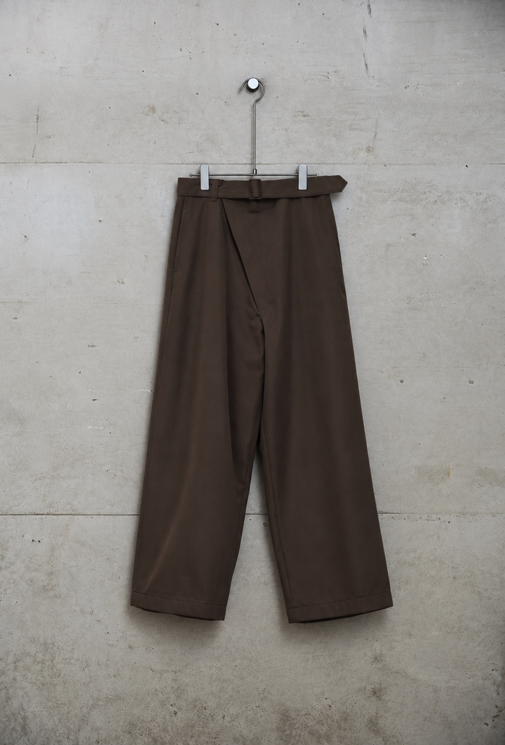 BISOWN WOOL COTTON BELTED PANTS KHAKI