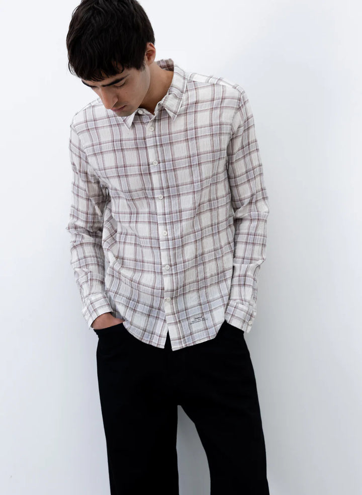 Observe Seersucker Plaid Shirt Brown Blue 2