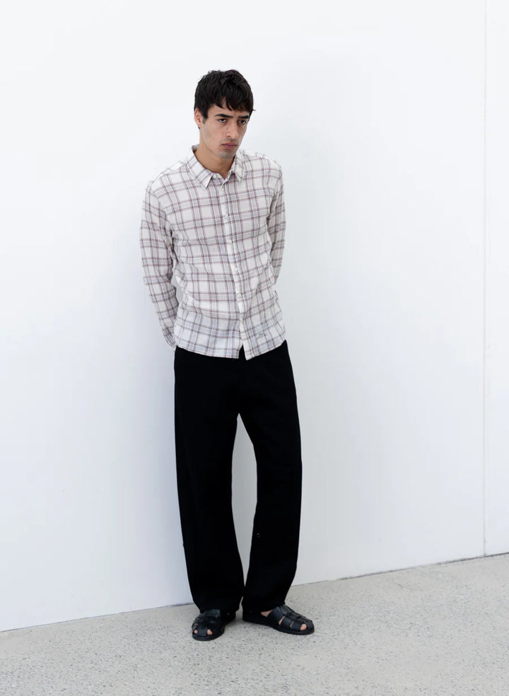 Observe Seersucker Plaid Shirt Brown Blue